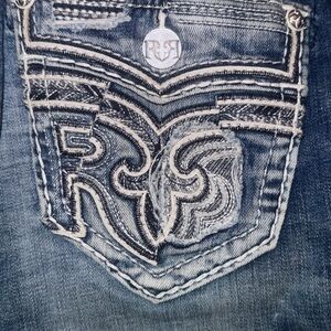 Rock Revival Distressed Blue Jeans with Embroidered Pocket